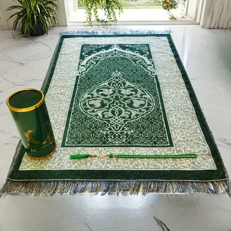 Portable Pocket Prayer Rug Braided Mats With Prayer Bead Travel Home Praying Blanket
